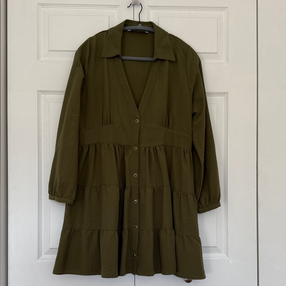 Zara Khaki Button-Up Dress